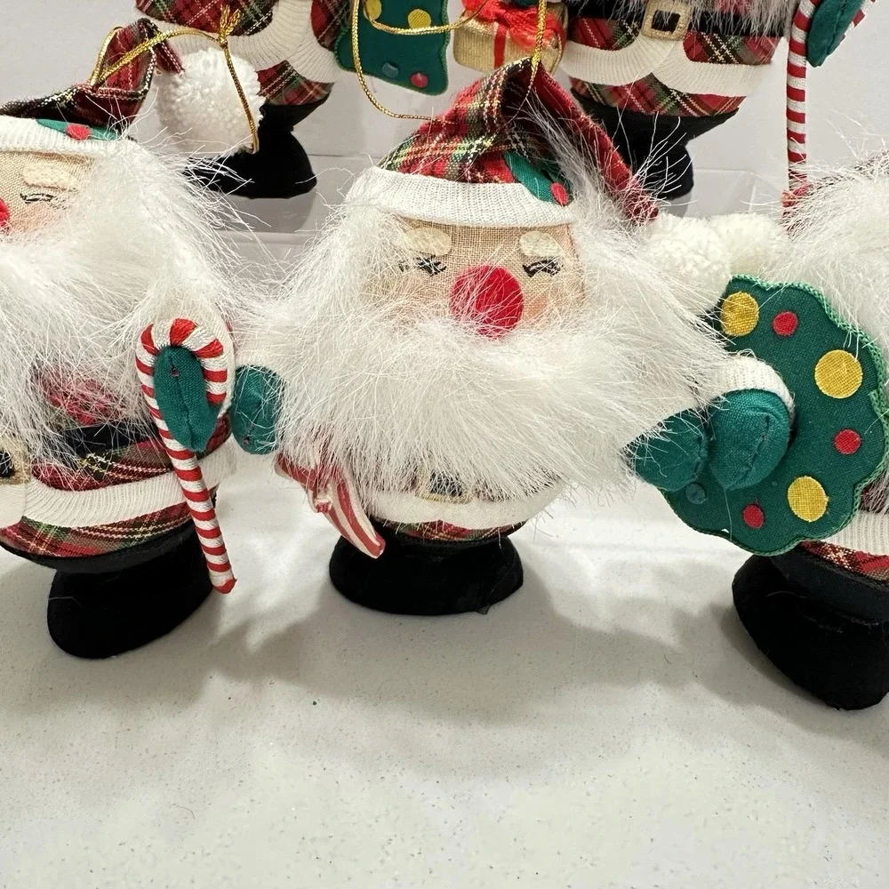 Vintage Santa Claus Plaid Egg Shaped ‎ Christmas Tree Ornaments 5